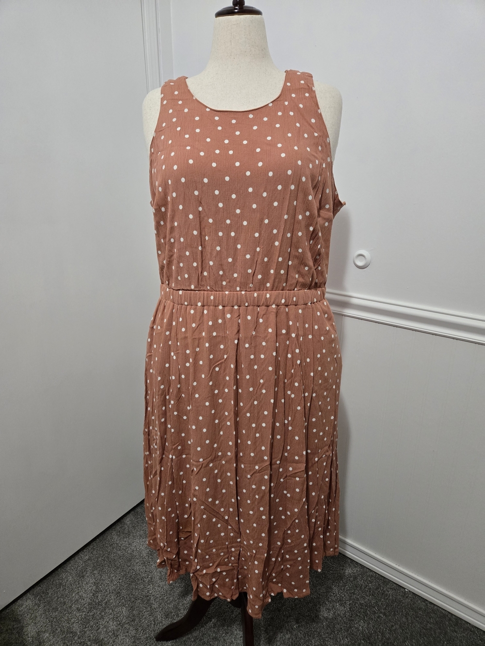 Lane Bryant Rust Polka Dot Sleeveless Midi Dress